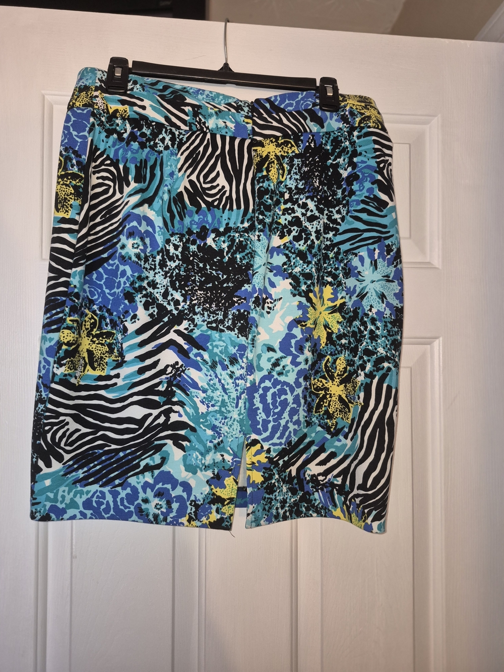 Blue & Black Tropical Zebra Print Skirt